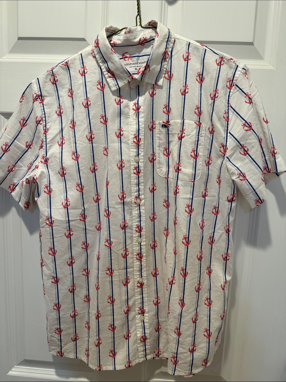 Vineyard Vines Boys Cream Short-Sleeve Anchor Print Shirt